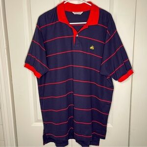Brooks Brothers Golden Fleece Polo Size XL Made In USA Navy Blue Striped Coral